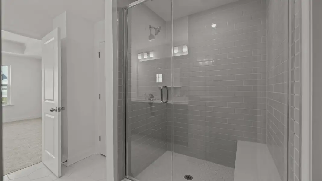 Burton Design fully tiled shower with seat and premium finishes. At Lakeside Glen by DRB Homes in York, SC. Burton Design fully tiled shower with seat and premium finishes. At Lakeside Glen by DRB Homes in York, SC.