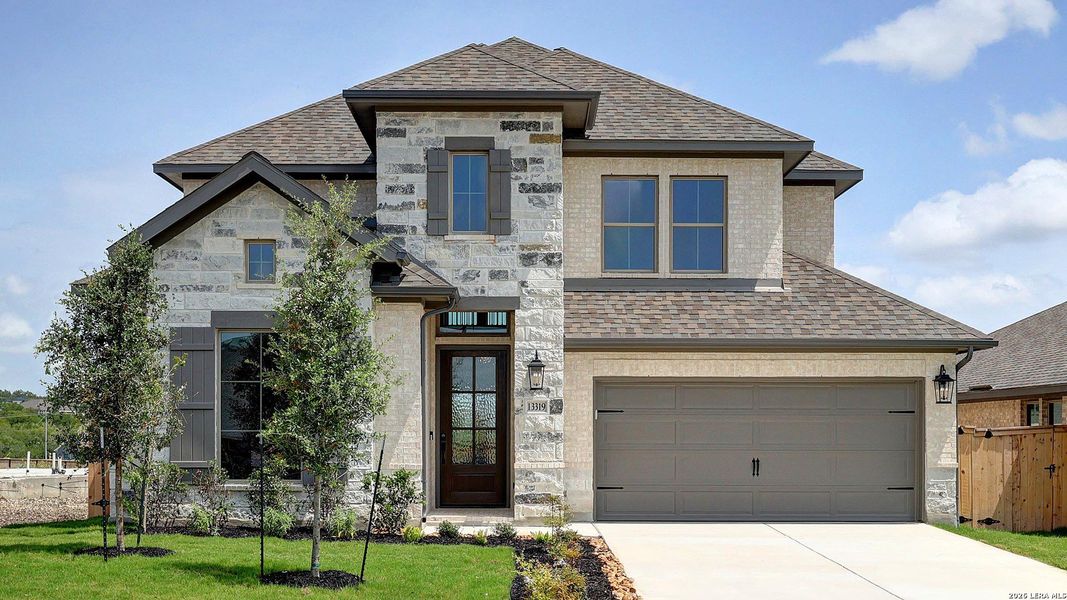 Front exterior of a new home in Briggs Ranch, San Antonio, TX, highlighting curb appeal (Image 2).
