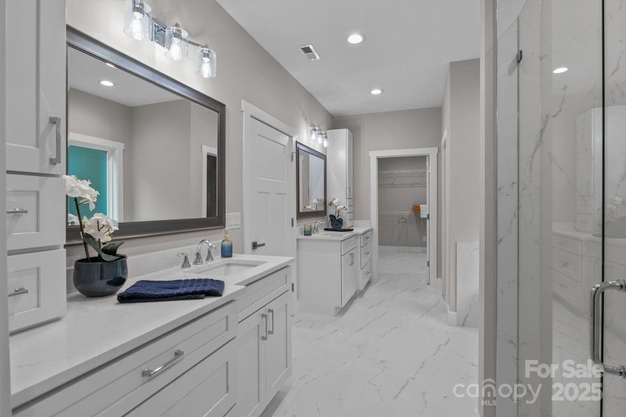Primary bath with dual vanities