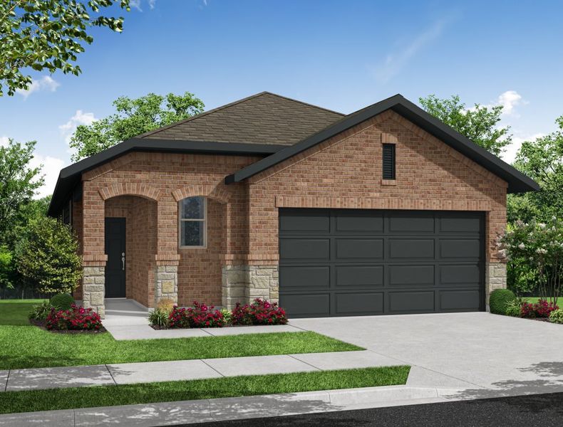 Representative exterior photo of a completed home built from the Fig by Impression Homes in Bryant Farms, Melissa, TX (Image 7). Representative exterior photo of a completed home built from the Fig by Impression Homes in Bryant Farms, Melissa, TX (Image 7).