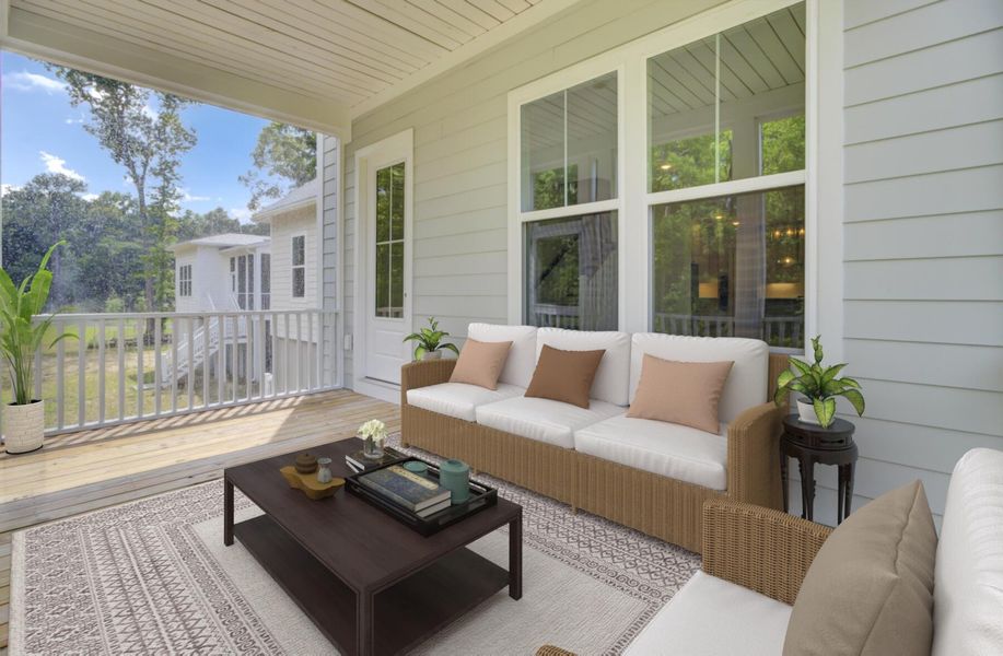 Exterior details and patio area of a home in Indigo Grove Single Family Homes, Johns Island (Image 4).