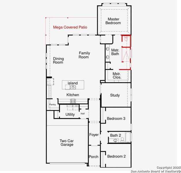 2D floor plan layout of this home in Homestead 65', Schertz, TX (Image 3).