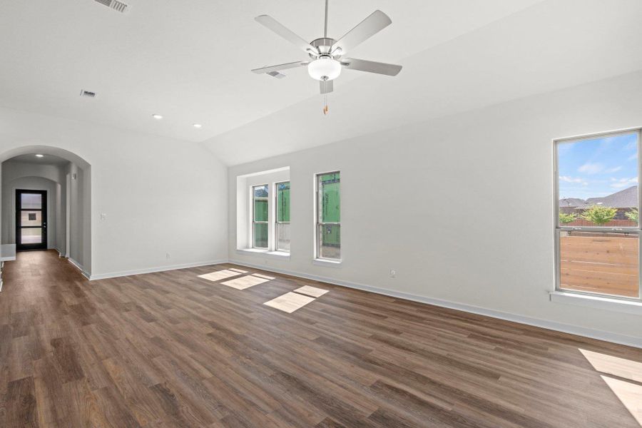 Family Room with elevated ceiling