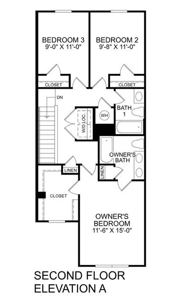 2D floor plan layout for the Home of the Month Special by Ryan Homes in Canterbrook Farms Townhomes, Fountain Inn, SC (Image 3).