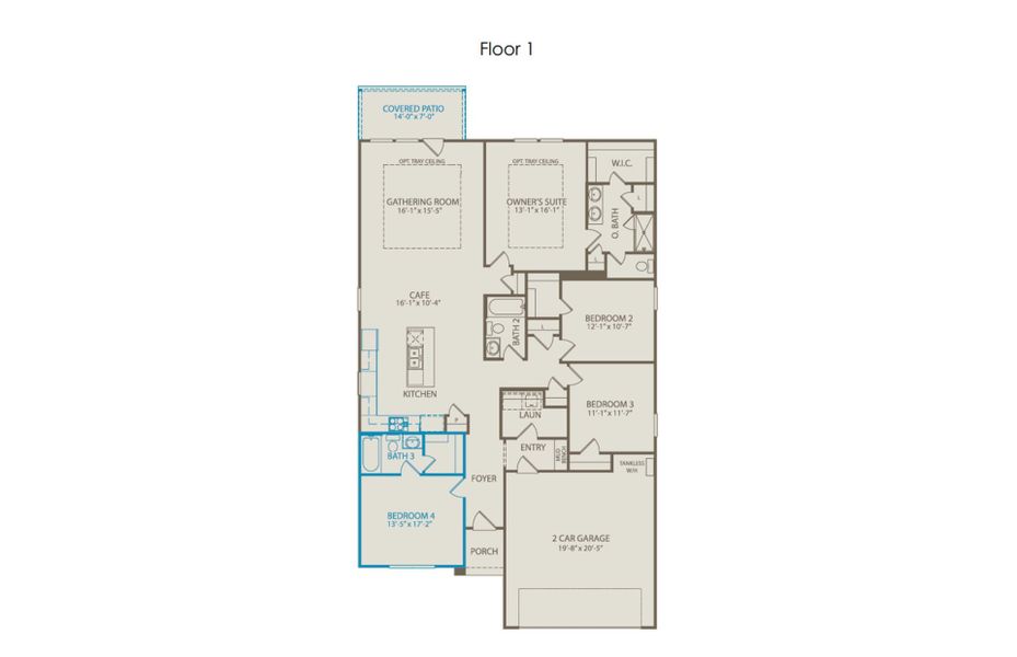 2D floor plan layout of this home in Anna Town Square, Anna, TX (Image 2).