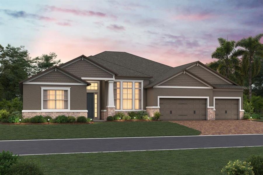 Front exterior of a new home in Hawk's Overlook, Oviedo, FL, highlighting curb appeal (Image 1). Front exterior of a new home in Hawk's Overlook, Oviedo, FL, highlighting curb appeal (Image 1).