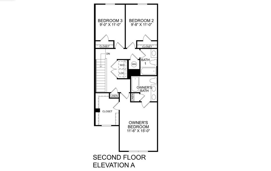 2D floor plan layout for the Poplar End Unit by Ryan Homes in Wrenn Farms, Youngsville, NC (Image 2).
