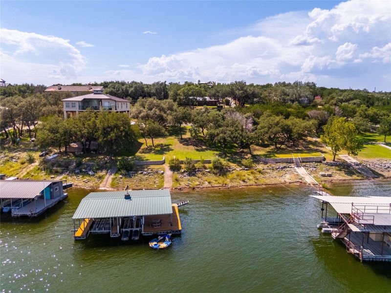 Bird's eye view of a nearby body of water