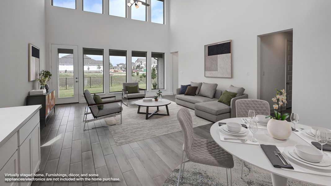 Living area with wood tiled floors