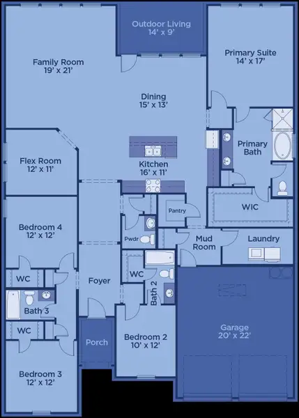 2D floor plan layout for the Hawkins by UnionMain Homes in Lake Breeze, Lavon, TX (Image 4). 2D floor plan layout for the Hawkins by UnionMain Homes in Lake Breeze, Lavon, TX (Image 4).