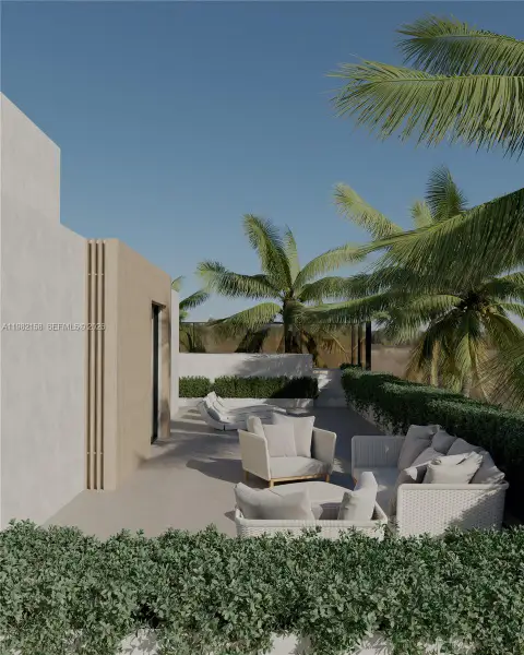 Exterior details and patio area of a home in , Miami Beach (Image 2). Exterior details and patio area of a home in , Miami Beach (Image 2).