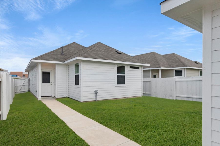 Rear view of property with roof with shingles and a fenced backyard