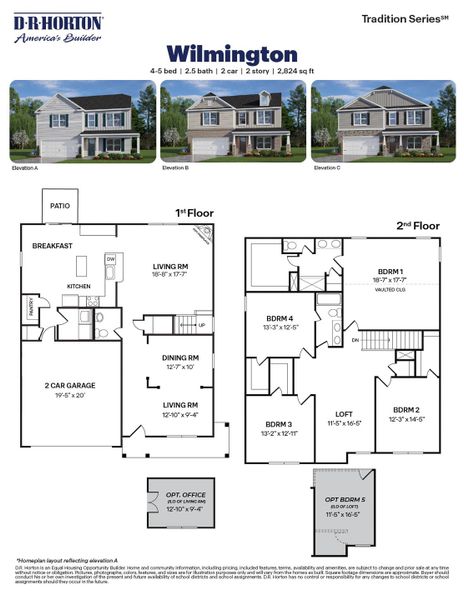 2D floor plan layout for the Wilmington by D.R. Horton in Anderson Farm, Wendell, NC (Image 3).