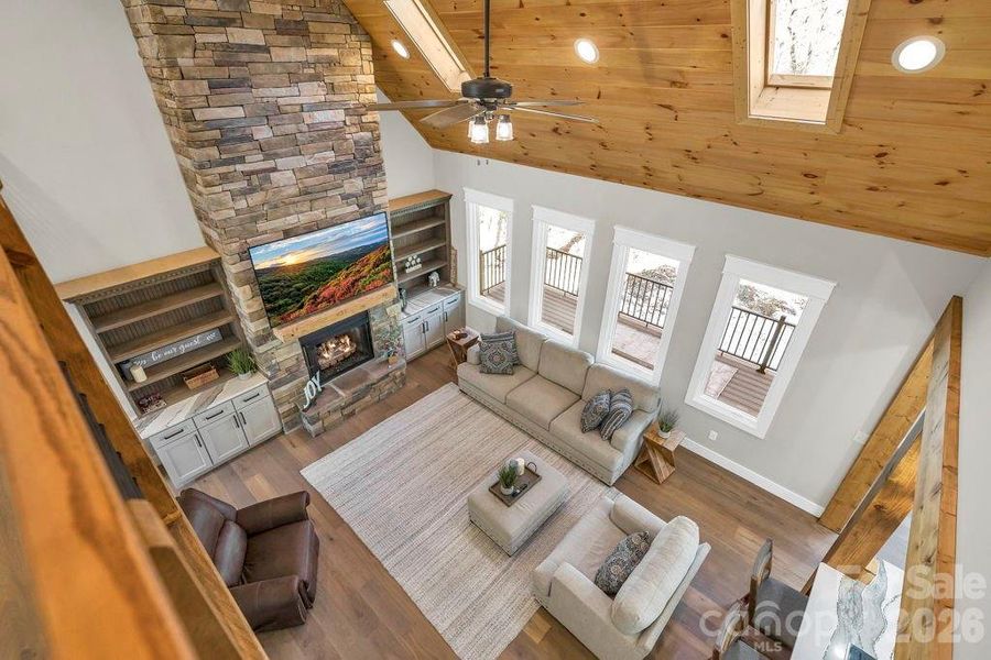 Looking down at Great room from upper level loft Looking down at Great room from upper level loft