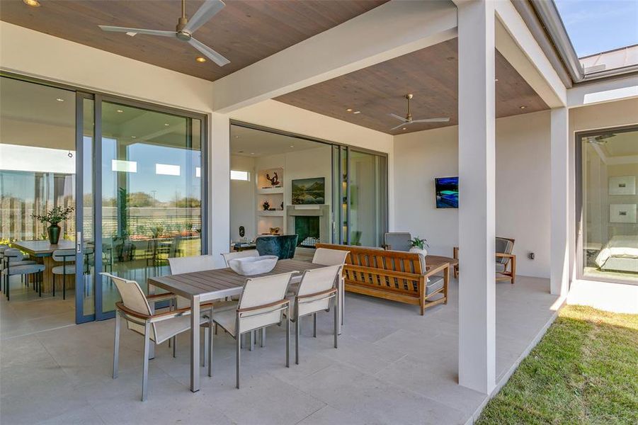 Exterior details and patio area of a home in Avadene at Las Colinas, Irving (Image 20).