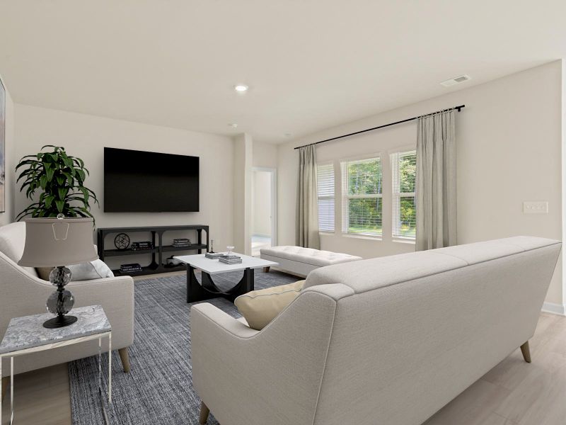 Offering plenty of natural light, the family room is the perfect gathering space.