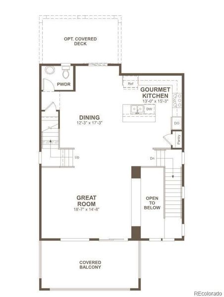 2D floor plan layout of this home in The Summit at Meridian, Englewood, CO (Image 5).