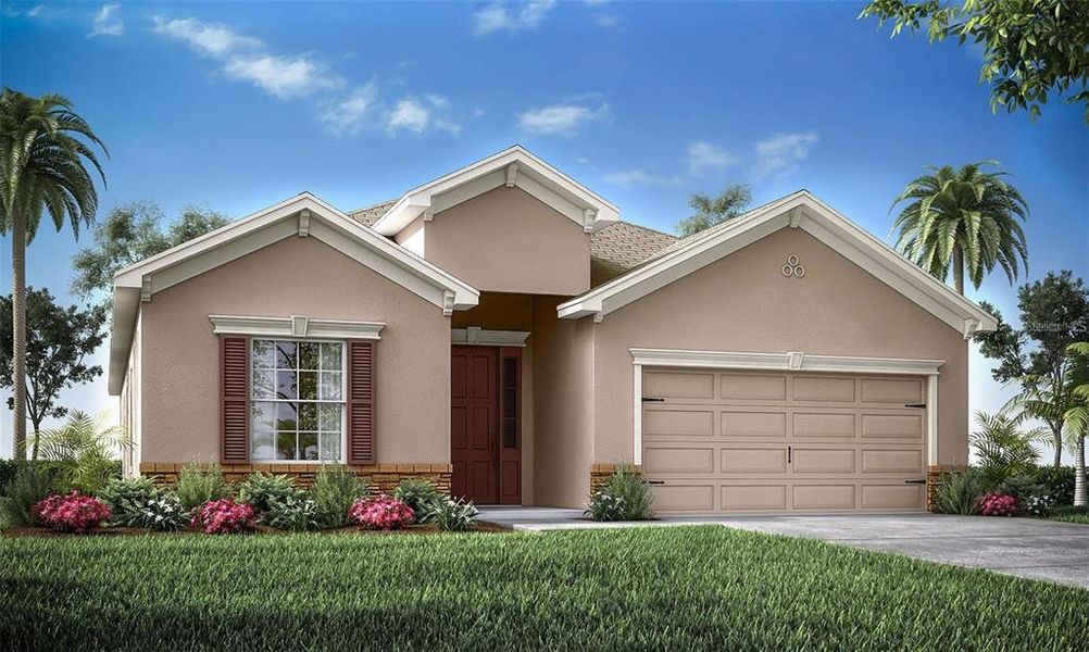 Front exterior of a new home in Lakeside Preserve, Lakeland, FL, highlighting curb appeal (Image 1). Front exterior of a new home in Lakeside Preserve, Lakeland, FL, highlighting curb appeal (Image 1).