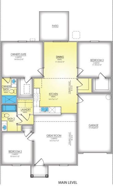 2D floor plan layout for the Marquis II by Great Southern Homes in Stillpointe, Sumter, SC (Image 3). 2D floor plan layout for the Marquis II by Great Southern Homes in Stillpointe, Sumter, SC (Image 3).