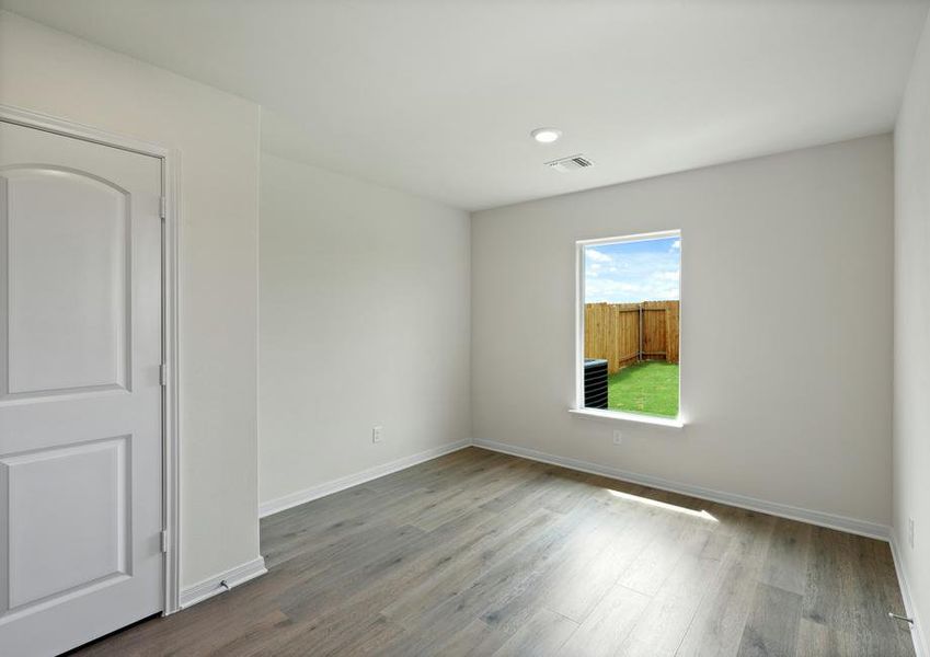 The dining room has a large window.