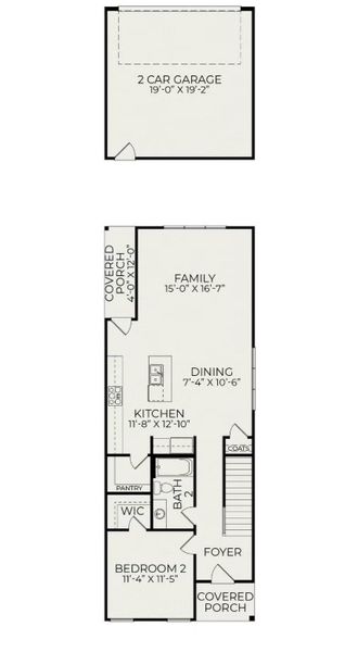 2D floor plan layout for the Ember A by Homes by Dickerson in NoVi Chatham Park, Pittsboro, NC (Image 2). 2D floor plan layout for the Ember A by Homes by Dickerson in NoVi Chatham Park, Pittsboro, NC (Image 2).