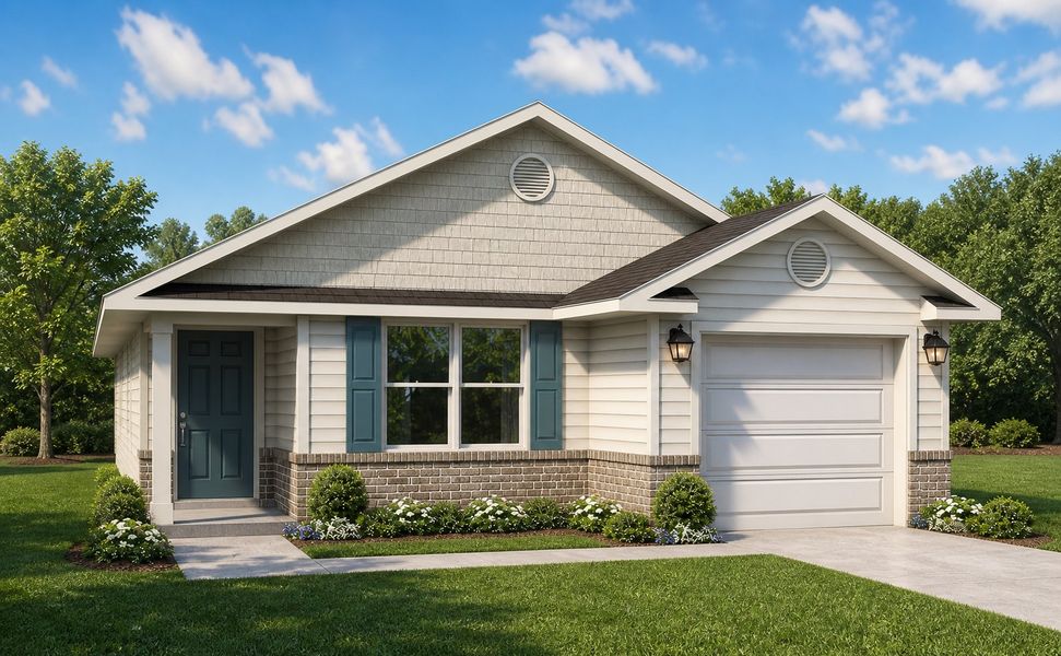 Representative exterior photo of a completed home built from the 1379 by Adams Homes in Fox Glenn, Panama City, FL (Image 13). Representative exterior photo of a completed home built from the 1379 by Adams Homes in Fox Glenn, Panama City, FL (Image 13).