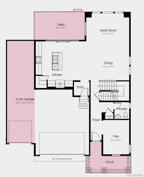 Structural options include: 4-car garage, outdoor living 2, sliding glass door, and finished basement.