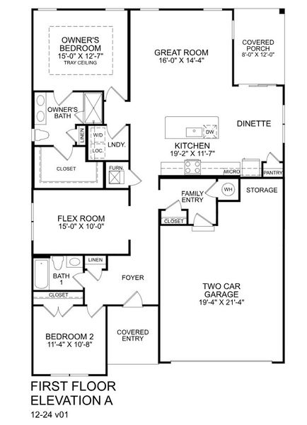 2D floor plan layout for the Bramante Ranch by Ryan Homes in Allen Park Ranches, Raleigh, NC (Image 1).