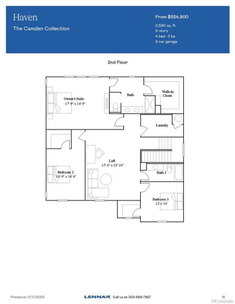 2D floor plan layout of this home in Muegge Farms: The Camden Collection, Bennett, CO (Image 2).