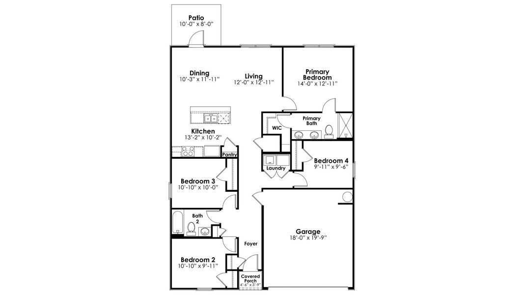 2D floor plan layout for the The Freeport by D.R. Horton in Hodges Bayou Plantation, Panama City, FL (Image 5). 2D floor plan layout for the The Freeport by D.R. Horton in Hodges Bayou Plantation, Panama City, FL (Image 5).