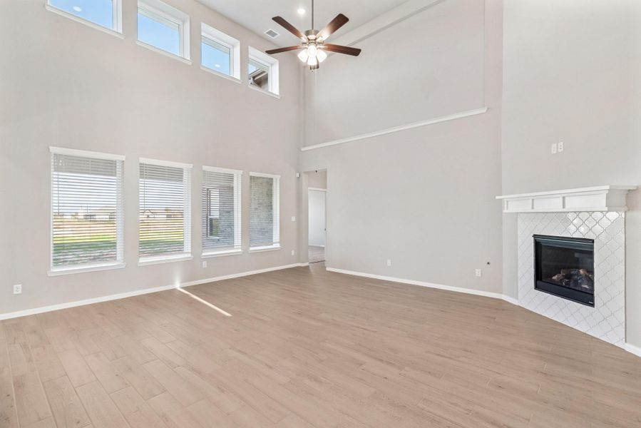 Open great room with fireplace