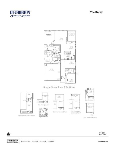 2D floor plan layout for the DARBY by D.R. Horton in Spring View Landing, Loris, SC (Image 2).