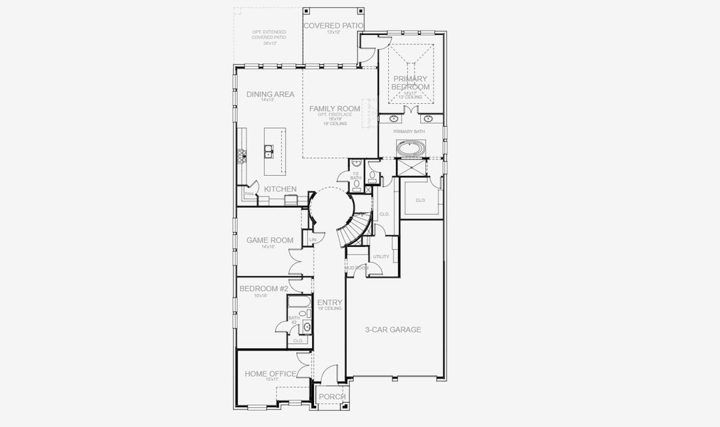 2D floor plan layout for the 3573W by Perry Homes in Hidden Canyon 55', San Antonio, TX (Image 3).