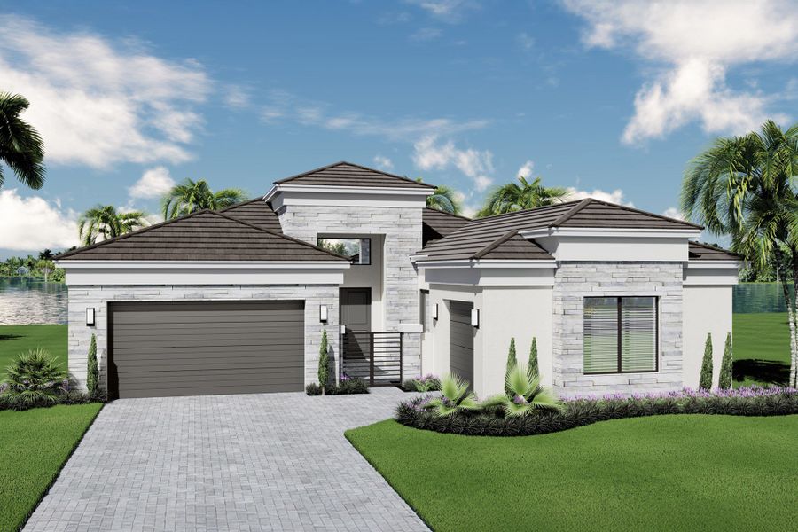 Representative exterior photo of a completed home built from the Caroline Grande by GL Homes in Valencia Del Mar, Boynton Beach, FL (Image 22).