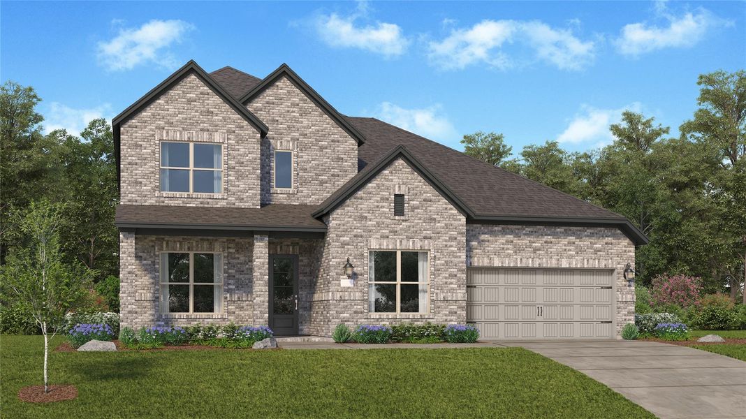 Front exterior of a new home in Scotts Bend, Baytown, TX, highlighting curb appeal (Image 1). Front exterior of a new home in Scotts Bend, Baytown, TX, highlighting curb appeal (Image 1).