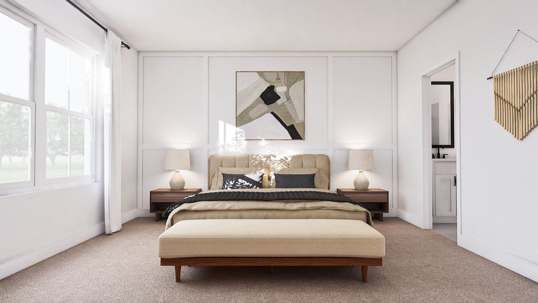 Primary suite with decorative feature wall