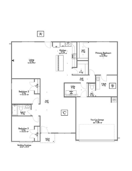 2D floor plan layout for the The 1802 by Stylecraft Builders in The Homestead, Temple, TX (Image 3).