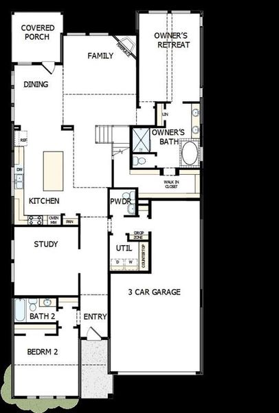 2D floor plan layout of this home in South Pointe  Cottage Series, Mansfield, TX (Image 3).