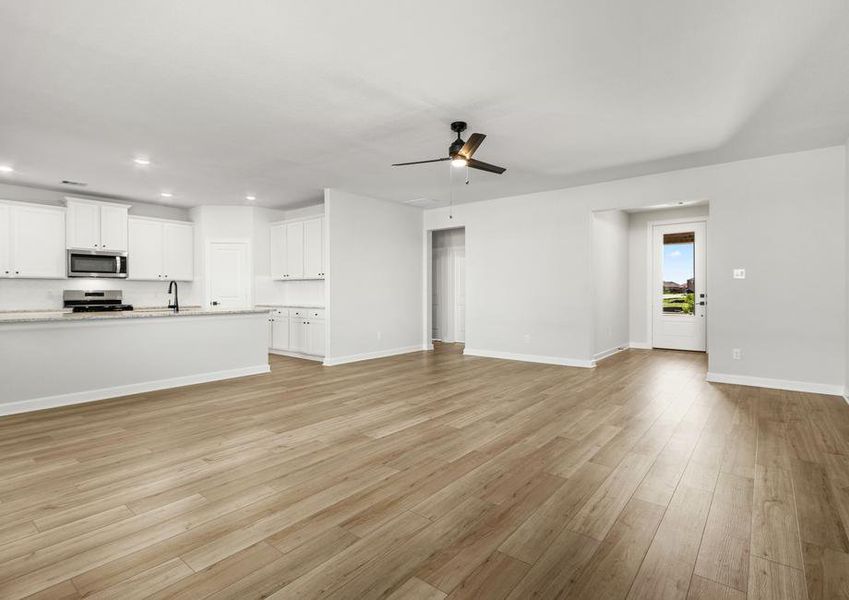 The foyer leads to the beautiful family room