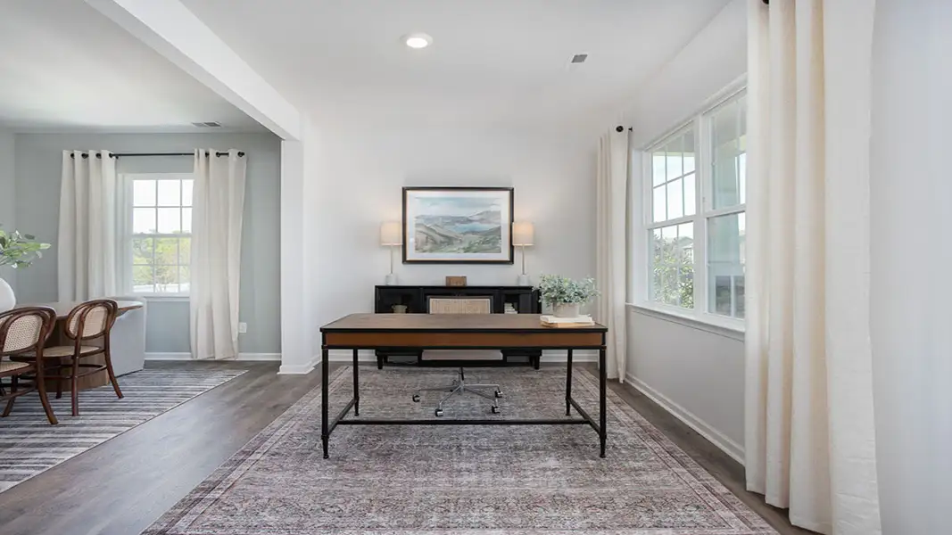 Furnished interior view inside a new home in The Preserve at Kinsley, Jamestown (Image 4). Furnished interior view inside a new home in The Preserve at Kinsley, Jamestown (Image 4).