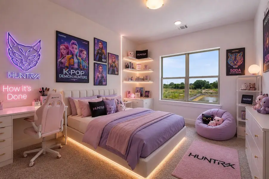 Comfortable secondary bedroom designed with natural light and versatile functionality in mind.