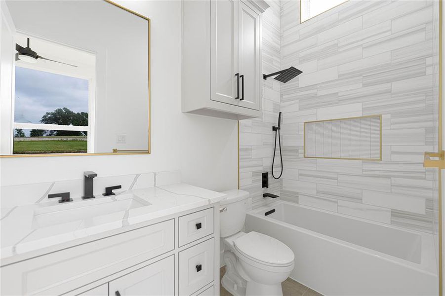 Full bathroom with vanity and shower / bathtub combination