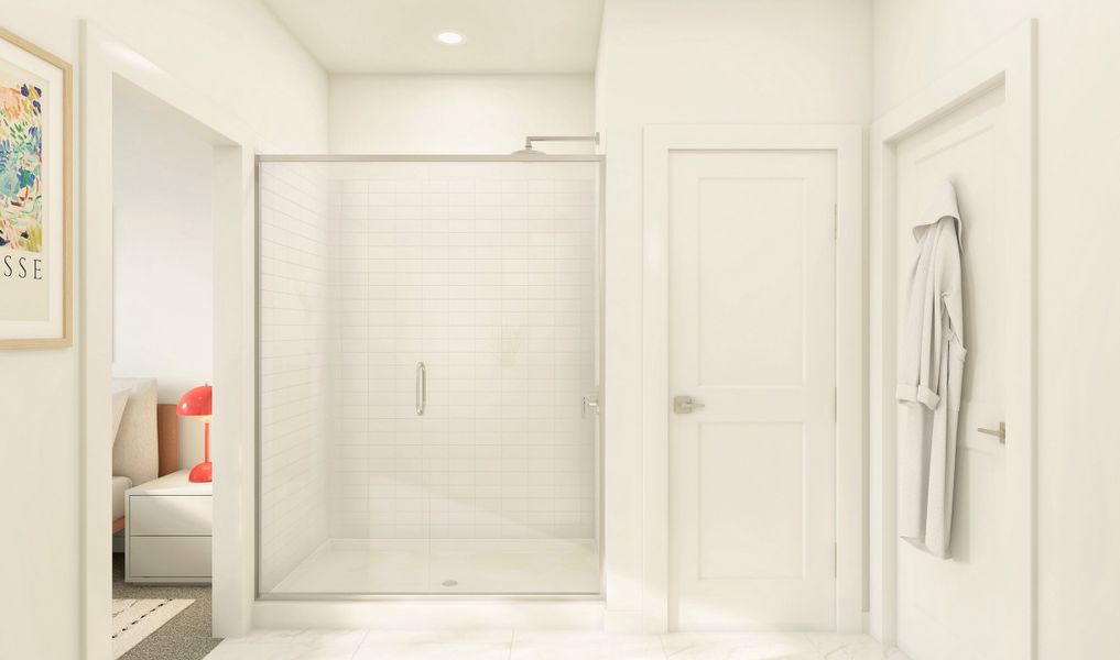 Primary bath with glass shower enclosure