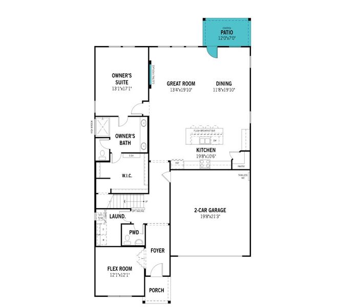 2D floor plan layout of this home in Sutton Fields, Celina, TX (Image 4).