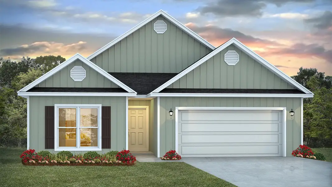 Representative exterior photo of a completed home built from the Delray by D.R. Horton in Caballeros Estates At Hombre, Panama City Beach, FL (Image 2).