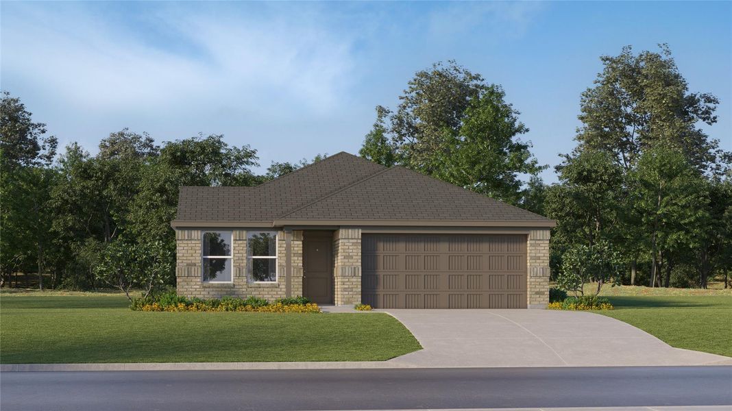 Front exterior of a new home in River Ranch, Dayton, TX, highlighting curb appeal (Image 1). Front exterior of a new home in River Ranch, Dayton, TX, highlighting curb appeal (Image 1).