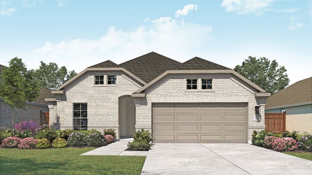 Representative exterior photo of a completed home built from the Palm by DRB Homes in Newhaven, Manor, TX (Image 2). Representative exterior photo of a completed home built from the Palm by DRB Homes in Newhaven, Manor, TX (Image 2).