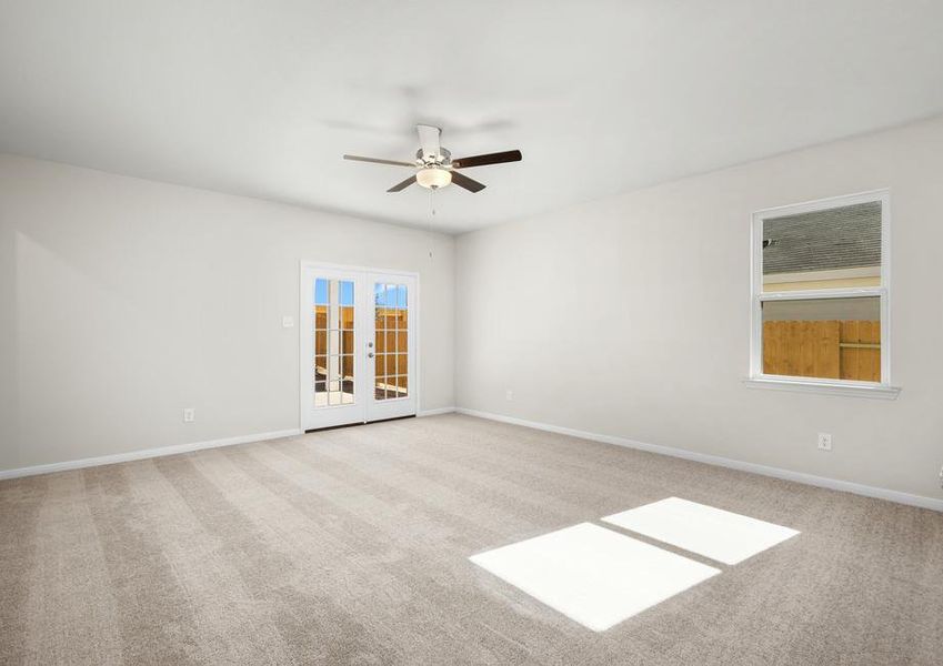 Double doors in the family room lead to a covered patio.