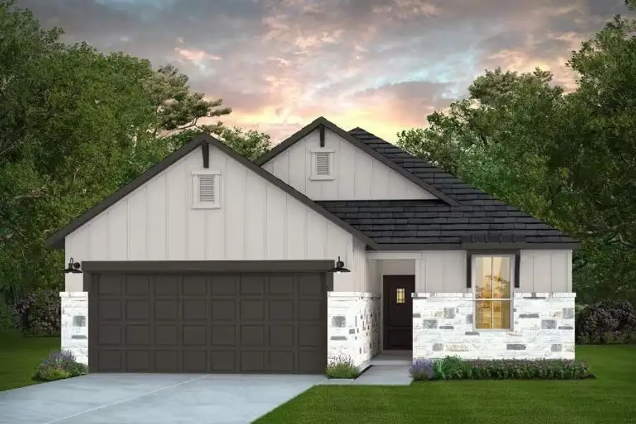 Front exterior of a new home in Montgomery Bend, Montgomery, TX, highlighting curb appeal (Image 1). Front exterior of a new home in Montgomery Bend, Montgomery, TX, highlighting curb appeal (Image 1).
