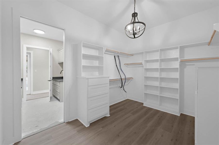 Walk-in closet with lots of storage.